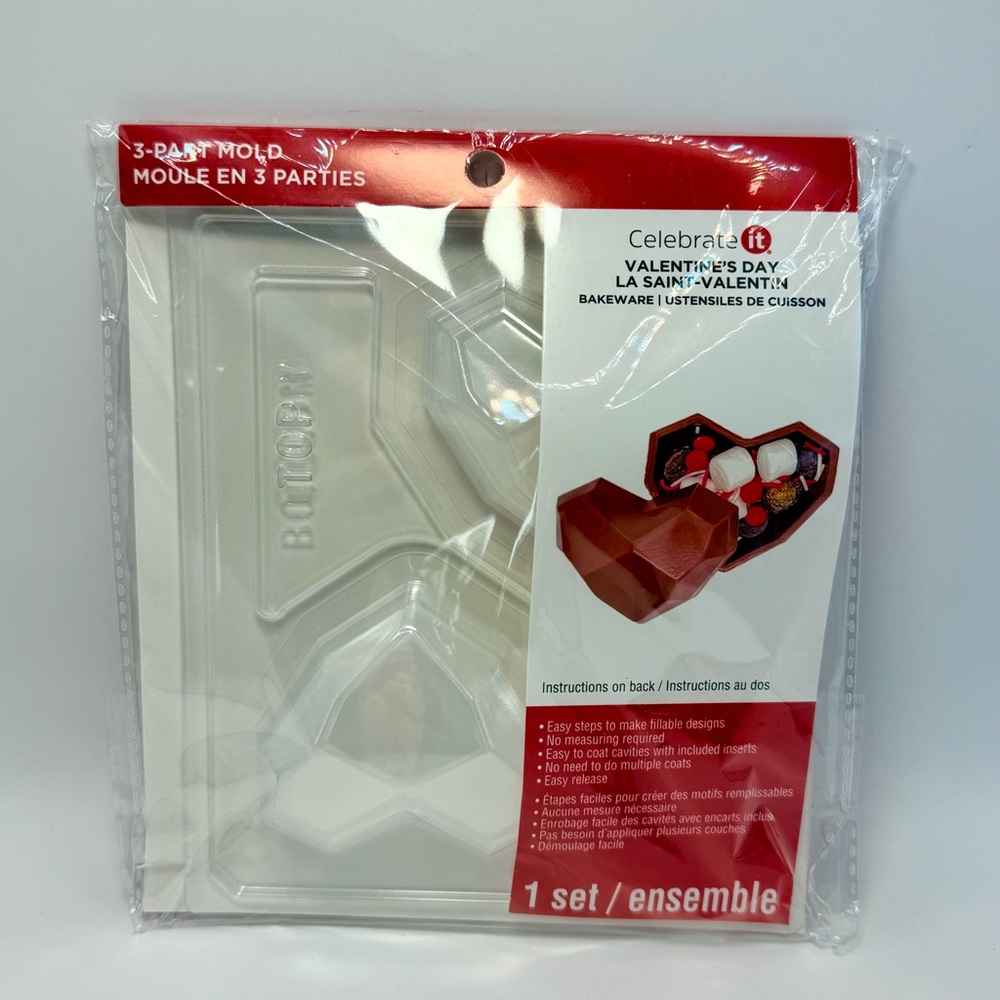 Chocolate Heart 3 Part Mold, Smooth Heart, Bakeware, Valentine's Day
